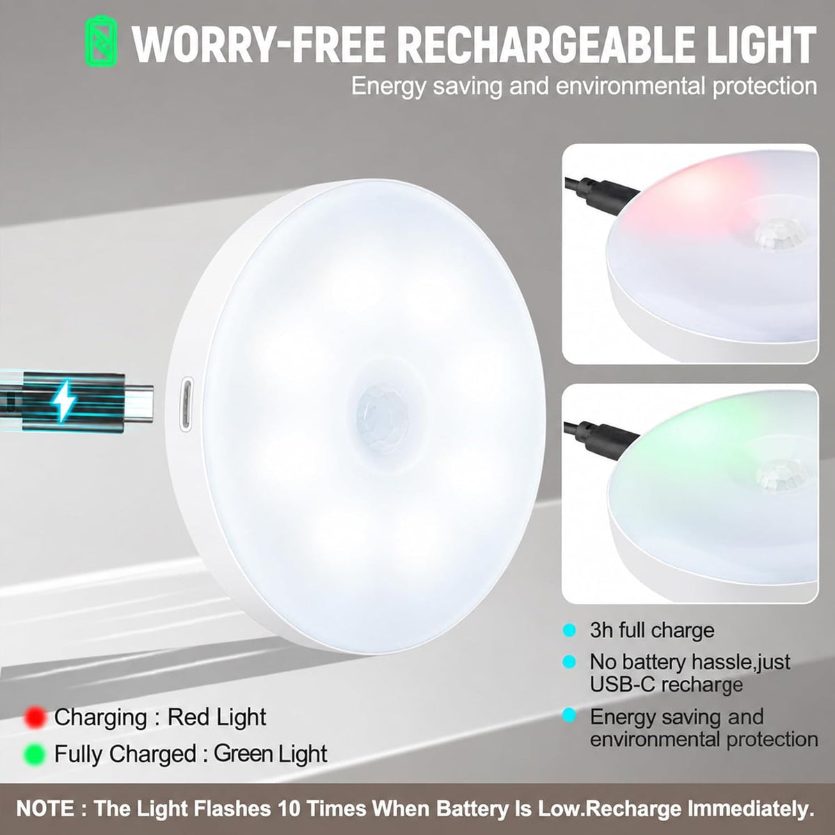 DWEPTU Motion Sensor Light Indoor, 3 Light Modes, Dimmable Cool White, Rechargeable Night Lights, Magnetic Puck Lights for Cruise Cabinet Bathroom Hallway Stairway (2 Pack)