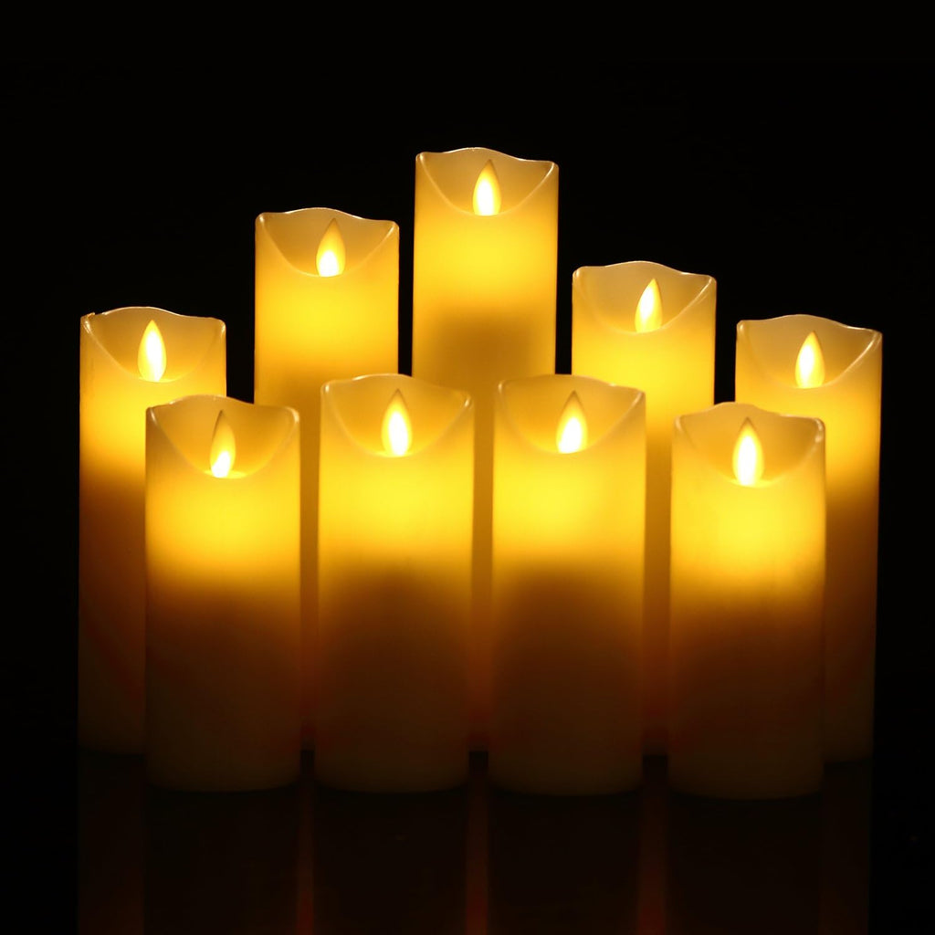antizer Flameless Candles Set of 9 Ivory Dripless Real Wax Pillars Include Realistic Dancing LED Flames and 10-Key Remote Control with 24-Hour Timer Function 400+ Hours By 2 AA Batteries