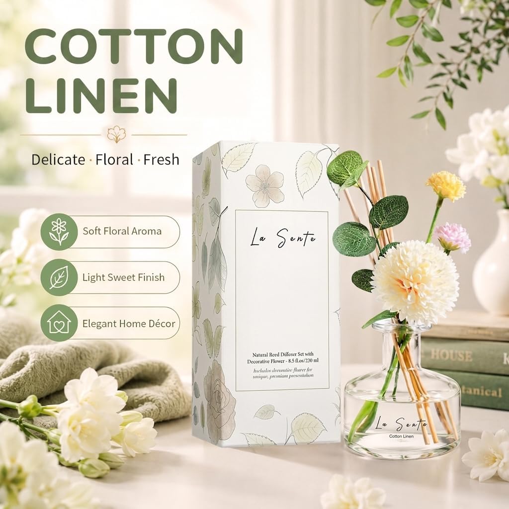 Reed Diffuser Set, Cotton Linen Scent, 8.5oz / 250ml, for Home