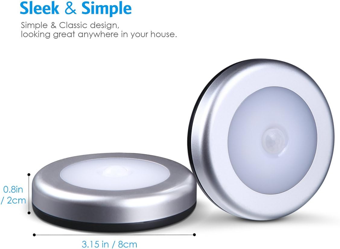 AMIR Upgraded 3.15” Motion Sensor Light, 3 Pack Battery-Powered LED Night Light, Closet Lights Stair Lights, Puck Lights, Safe Lights for Hallway, Bathroom, Bedroom, Kitchen (Silver - Warm White)