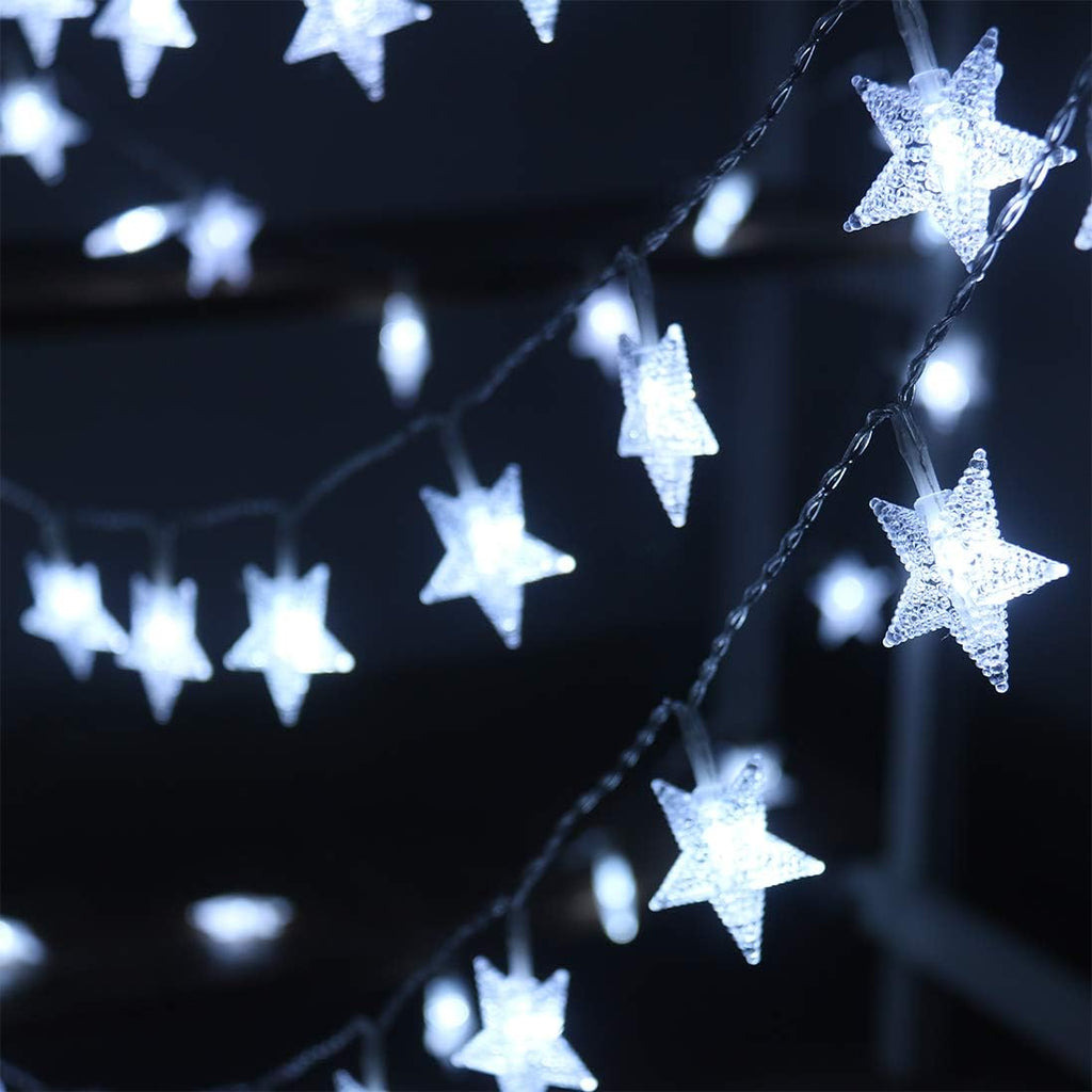 Led Star String Lights,Outdoor Battery Operated String Lights White Fairy Lights,16.4 Feet 50 LED Waterproof Christmas Tree Lights for Indoor Wedding Halloween Camping Umbrella Birthday Party