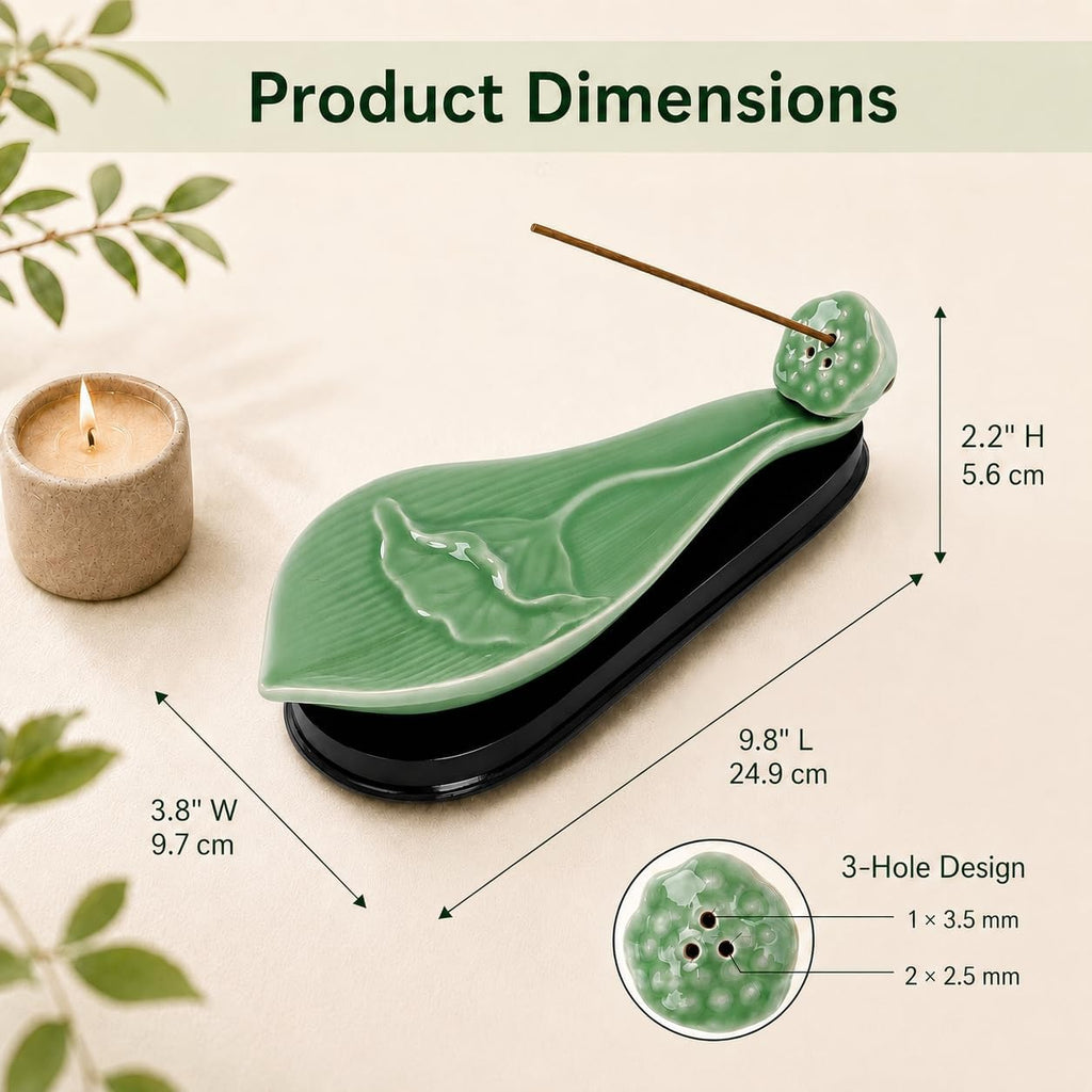 9.8" Lotus Incense Holder with Large Ash Catcher for Sticks