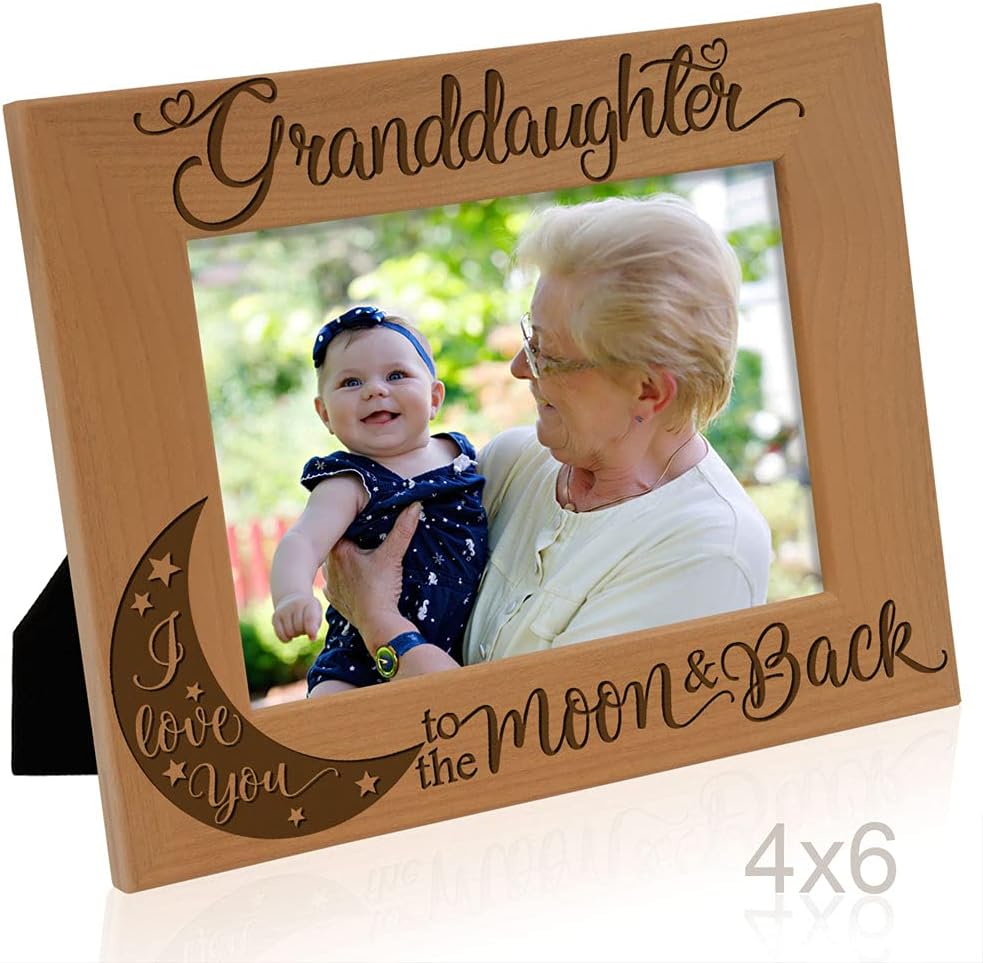 KATE POSH Granddaughter I Love You to the Moon and Back Engraved Wood Picture Frame, Grandma Grandpa Gifts, Christmas, Birthday, Mother's Day, Father's Day (4x6 Horizontal)
