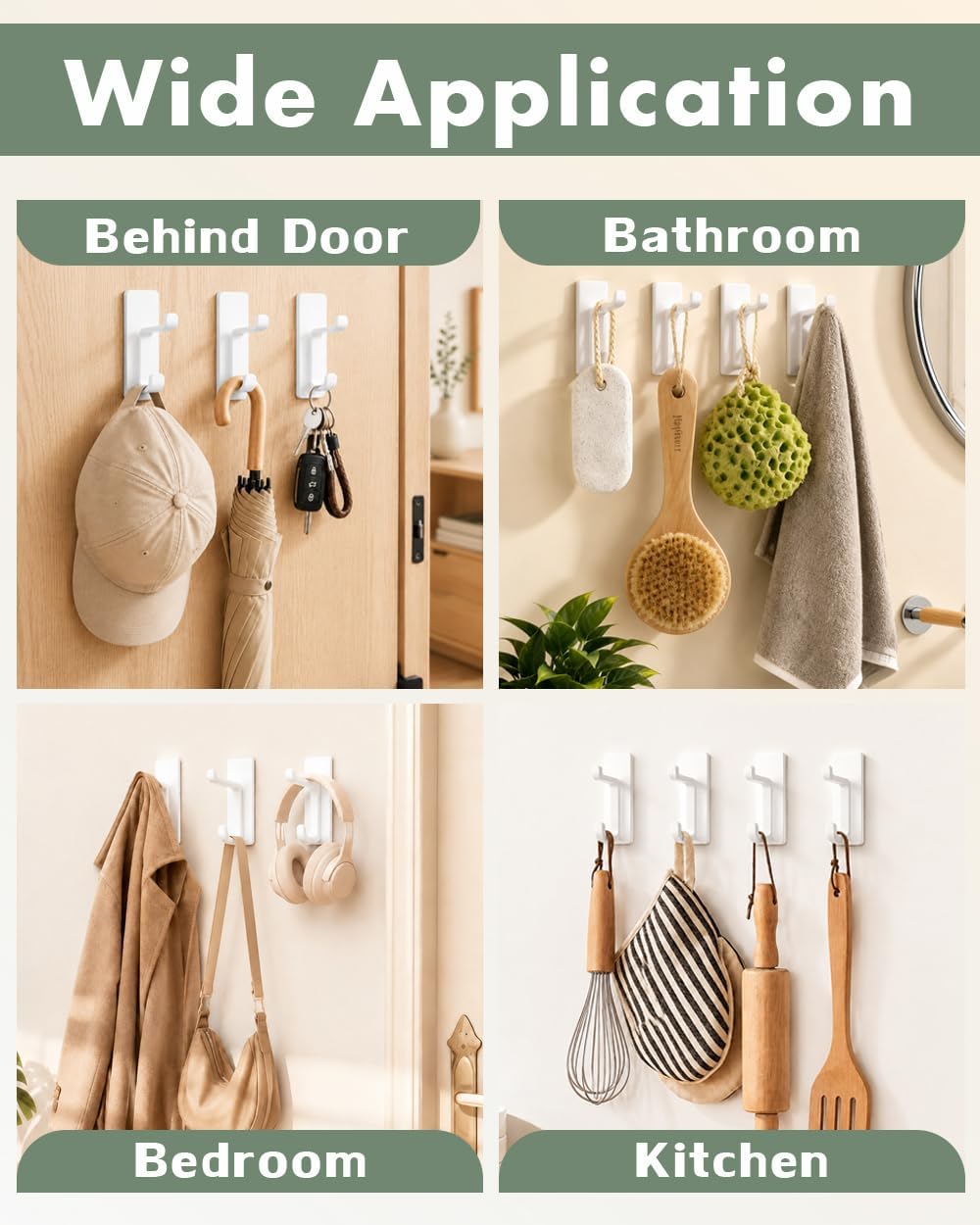 Adhesive Hooks for Walls No Damage Stick On Coat Hook Wall Mount White 6Pcs