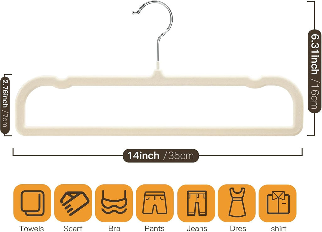 Velvet Hangers Pants Hangers 20 Pack Velvet Pant Hangers,Heavy Duty Felt Hangers for Pants,Jeans,Scarf,Towels,Tank Top,Coat.Closet Organizers and Storage（Beige）