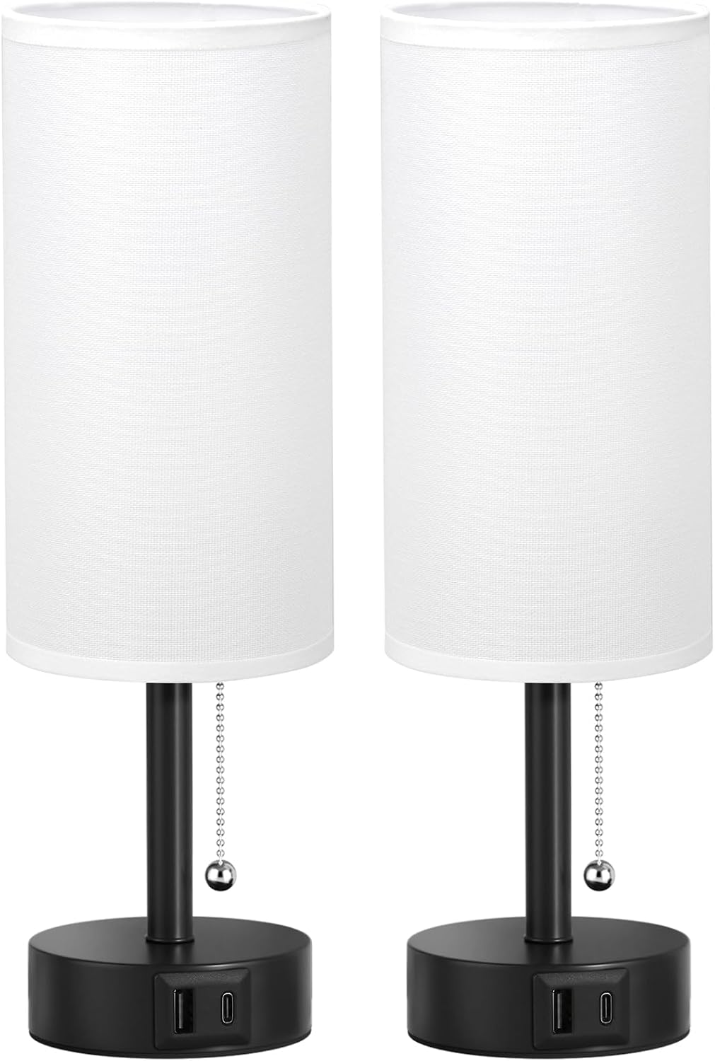 Fenmzee White Bedside Table Lamps Set of 2 - Bedroom Lamp for Desk, USB C+A