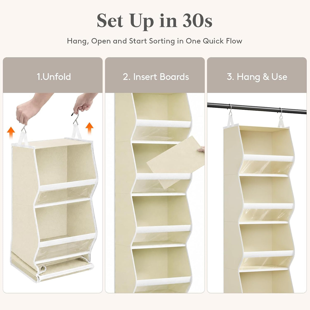Lifewit Hanging Closet Organizer and Storage for Clothes, Beige, 2 Pack
