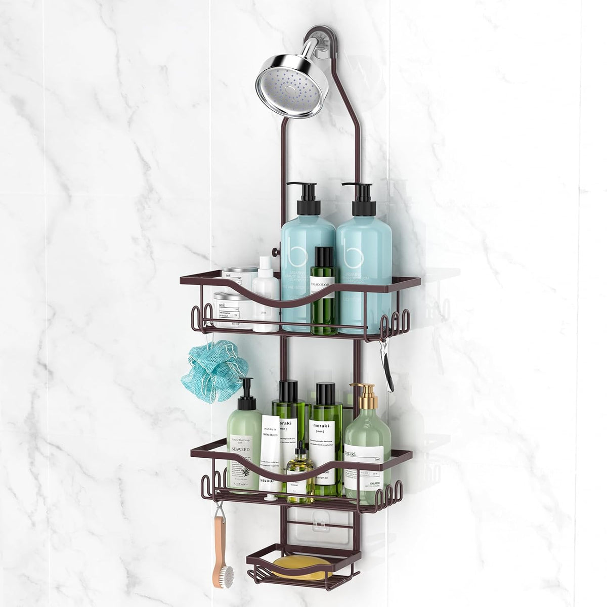 REINHARDT Adjustable Shower Caddy Hanging Over Shower Head, Bronze