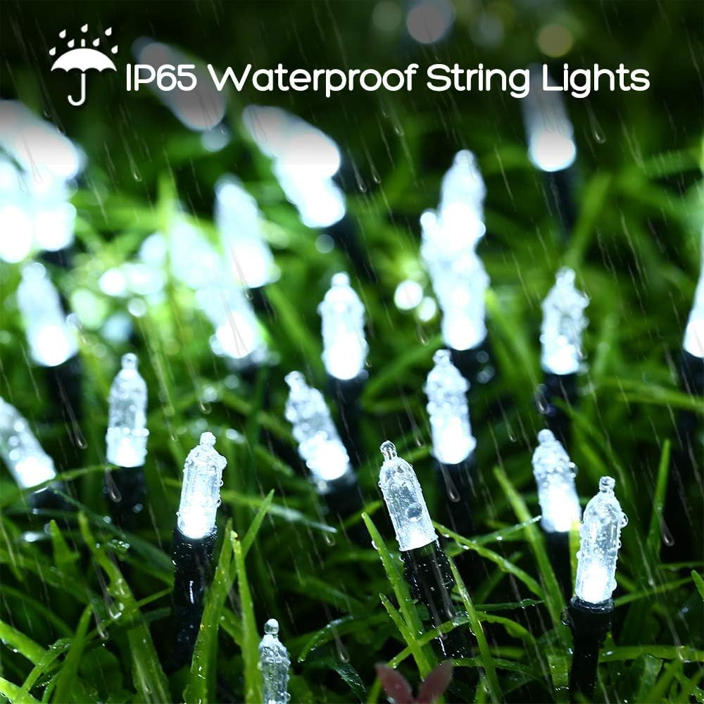 LYHOPE Battery Christmas Lights, 2Pack Total 66ft 200 LED Christmas Lights Waterproof 8 Modes Battery Operated String Light for Outdoor & Indoor, Xmas Tree, Wreaths, Holiday Decoration (Cool White)