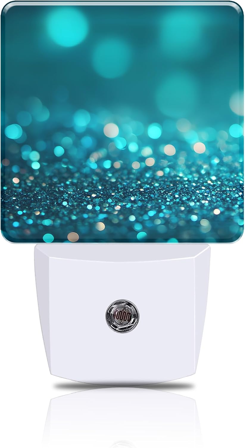 Night Light Teal and Turquoise Sparkle Night Lights Plug into Wall Smart Dusk to Dawn Sensor 0.5W Energy Efficient Led Lamp for Men Women Bedroom Bathroom Hallway Stairway Decor