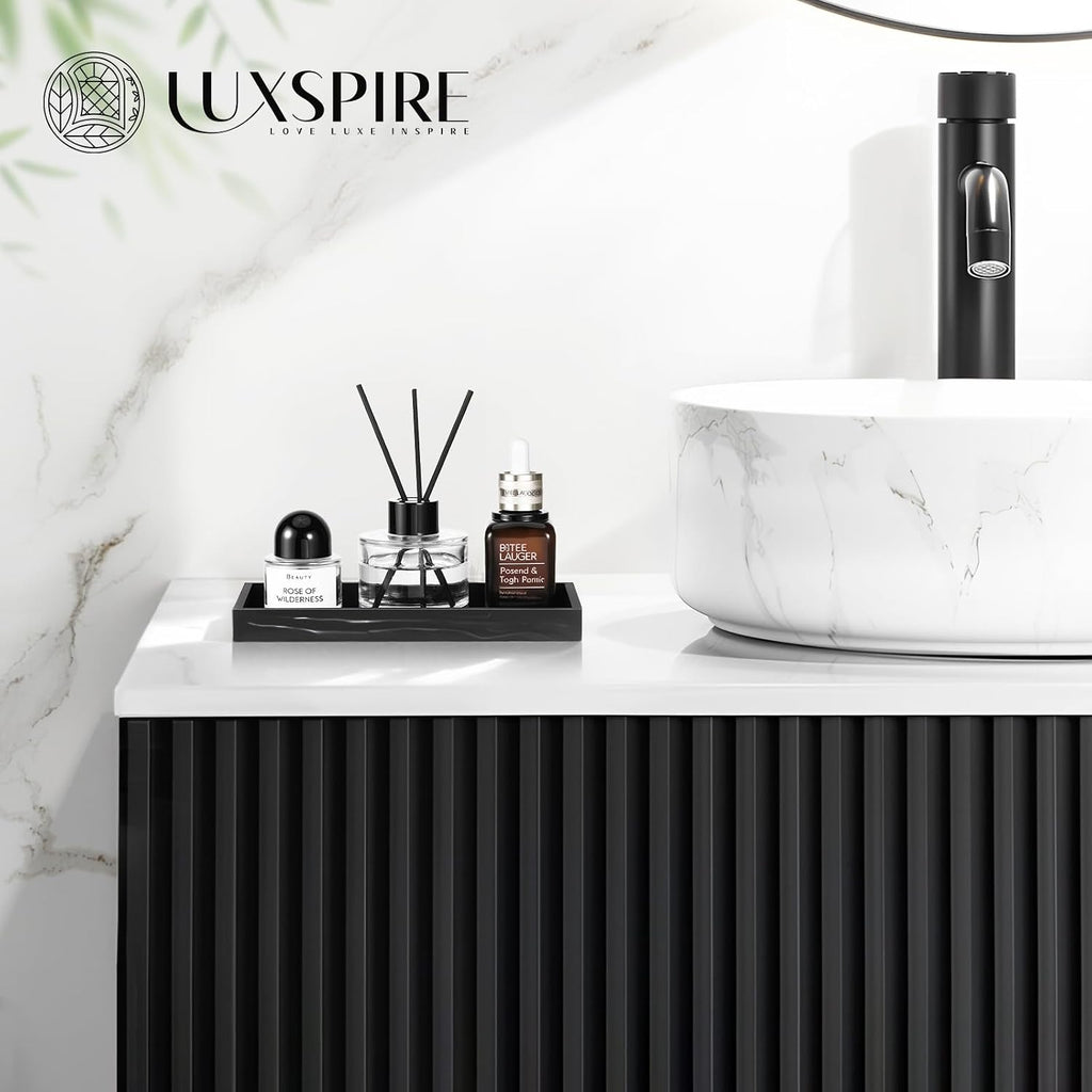 Luxspire 2 Pack Silicone Bathroom Tray 7.9" Vanity Tray, Marble Black