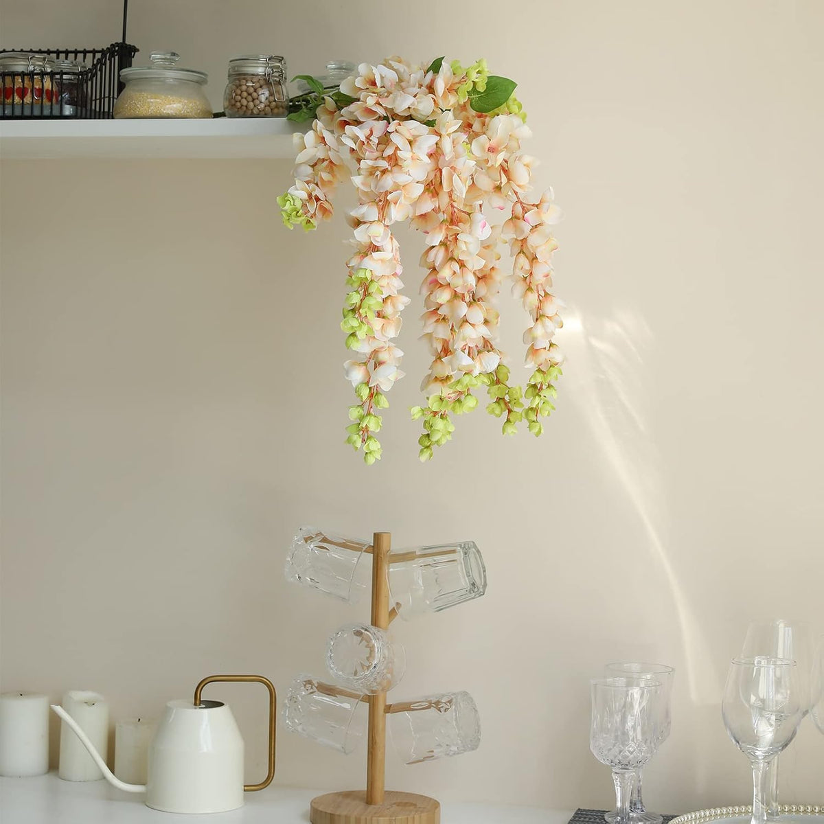 Dailisen 3 Strands 40'' Silk Amber Wisteria Artificial Flowers, Fake Wisteria Floral Hanging Plant Garland, for Home Decor, Party, Floor Vase, Balcony, Wedding Arrangement Decoration (Amber)