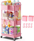 Goovilla Diaper Cart with Lockable Wheels and Easy Assembly, 3 Tier Pink
