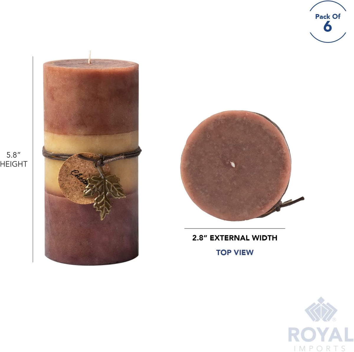 Royal Imports Fall Candles 6" Brown Ombre Pillar Candles Set of 6