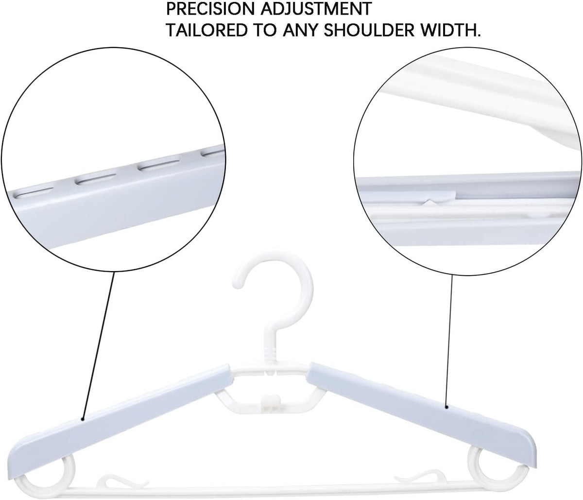 6-Pack Heavy Duty Plastic Extra-Wide Arm 15"-23" Suits Clothes Hangers with Swivel Hooks,Perfect for Coat,Jacket,Dress,Shirt,Trousers or Closet Space Saving,White