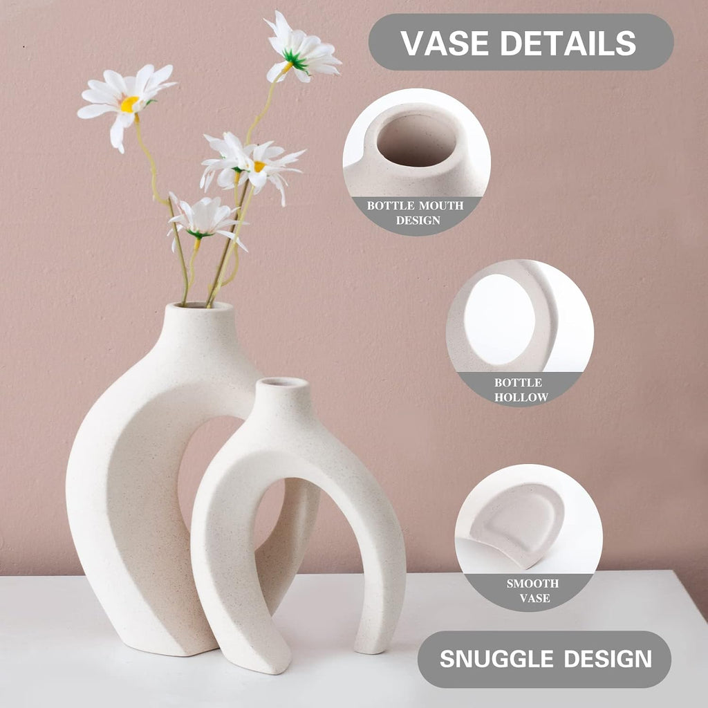 Liotww Off White Ceramic Flower Vase Home Decor Shaped Hollow Vase Set of 2