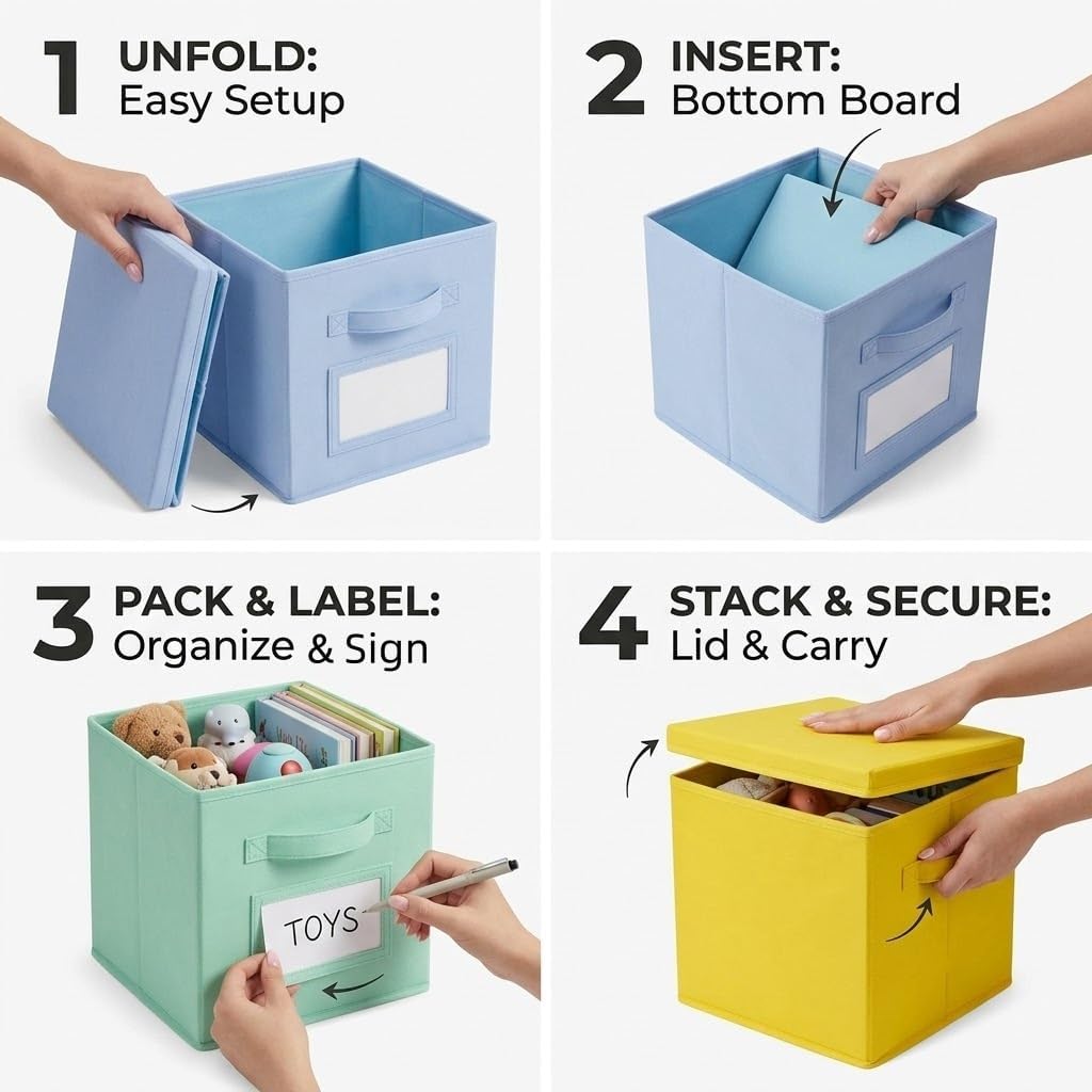 SUREMAX 11 Inch Cube Storage Organizer Bins with Lids, Labels, 6-Packs