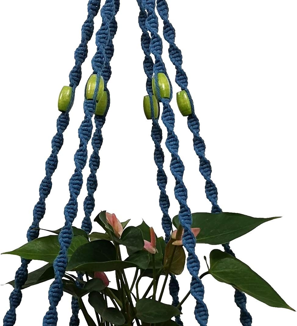6 Legs Macrame Natural Jute and Cotton Plant Hanger & Holder and Metal Ring, 51-inches Length (Without the White Pot and Plant) (Turquoise)