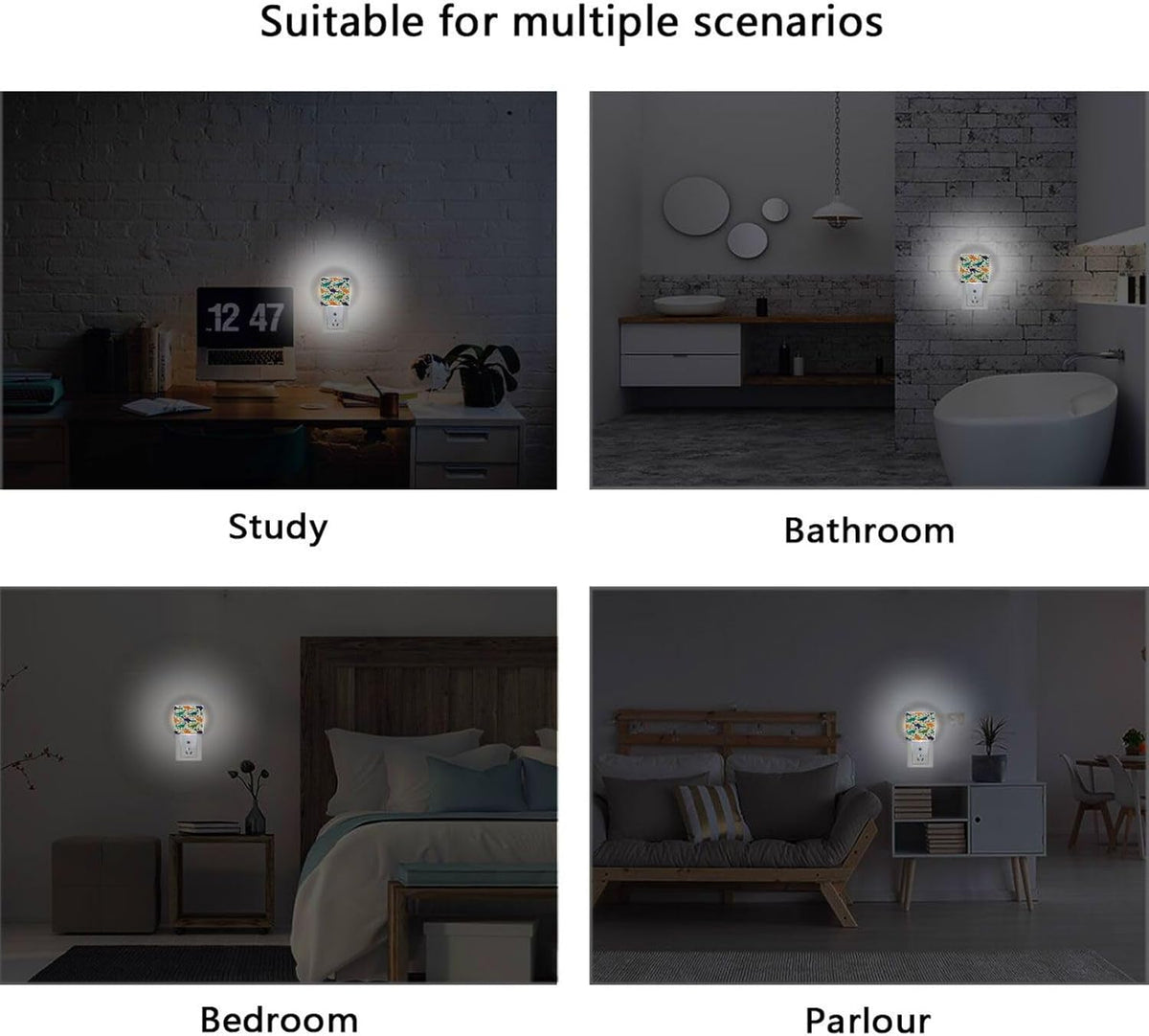 Vdsrup Cute Little Dinosaur Night Light Set of 2 Forest Tree Dino Dragon Plug-in LED Nightlights Auto Dusk-to-Dawn Sensor Lamp for Bedroom Bathroom Kitchen Hallway Stairs