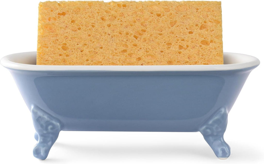 6.5" Ceramic Mini Clawfoot Bathtub Soap Dish,Bar Soap Holder,Blue