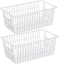 SANNO Freezer Baskets Pantry Storage Baskets Bin Wire Metal Storage Basket, Modern Farmhouse Metal Closet Bins Large Storage Organizer for Pantry, Shelf, Kitchen, Cabinet, Bathroom, White