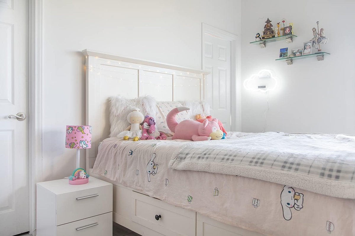 Unicorn Lamp for Girls Room | UL Listed Hand-Painted Rainbow Table Light with Pink Star Shade | Bedroom Nightstand Decor, Bulb Included