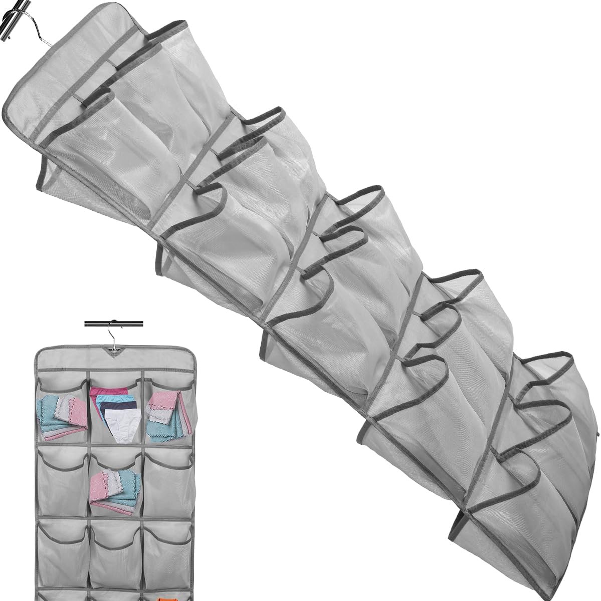 1Pc 30 Large Pockets Dual Sided Hanging Shoe Organizer for Closet Shoe Storage Shelves with 360 Rotating Hanger Space Saving Storage Bag Hanging Shoe Rack for Bedroom Laundry Room,Gray