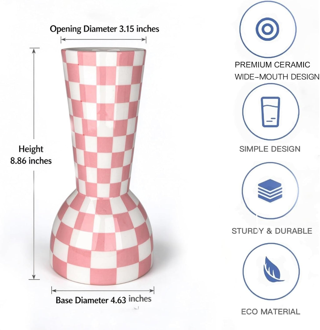 Pink and White Checkered Vase, Aesthetic Modern Ins Cool Flower Vase
