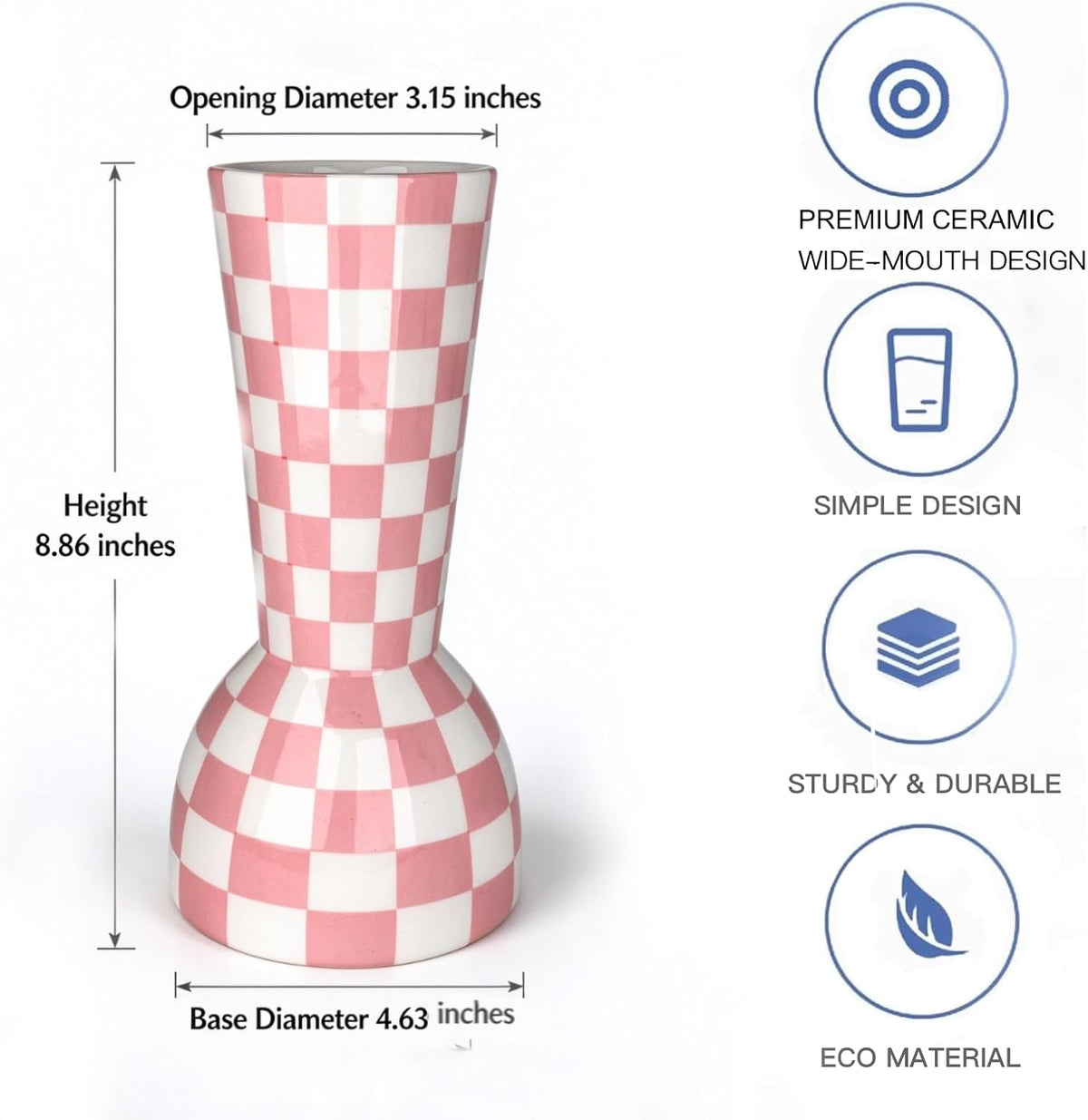 Pink and White Checkered Vase, Aesthetic Modern Ins Cool Flower Vase