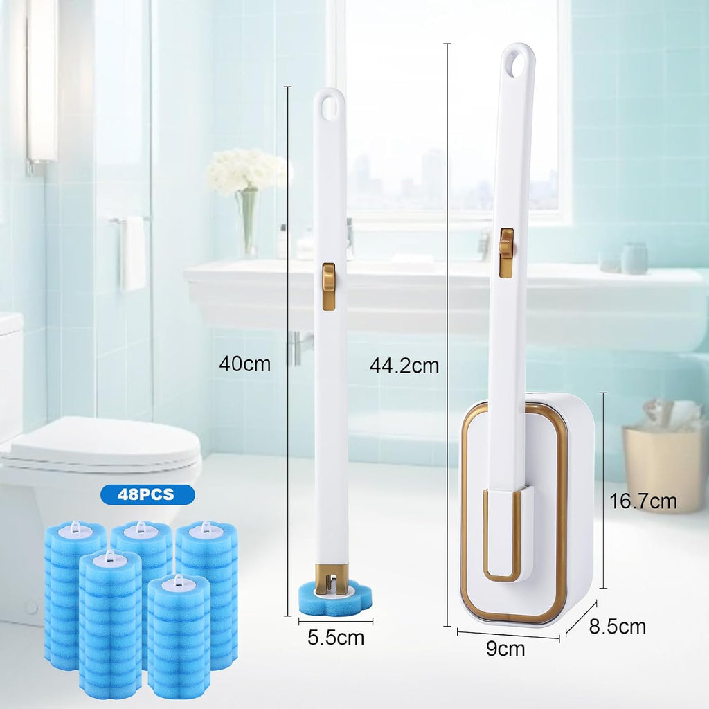 wlich Disposable Toilet Brush Set With 48 Refills, Wall-Mount Holder