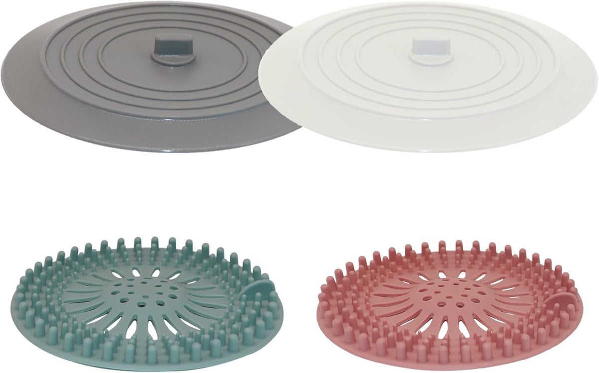 Athenica Silicone Shower Drain Hair Catcher and Tub Stopper, for Bathroom, Kitchen, and Laundry, 4 Pack