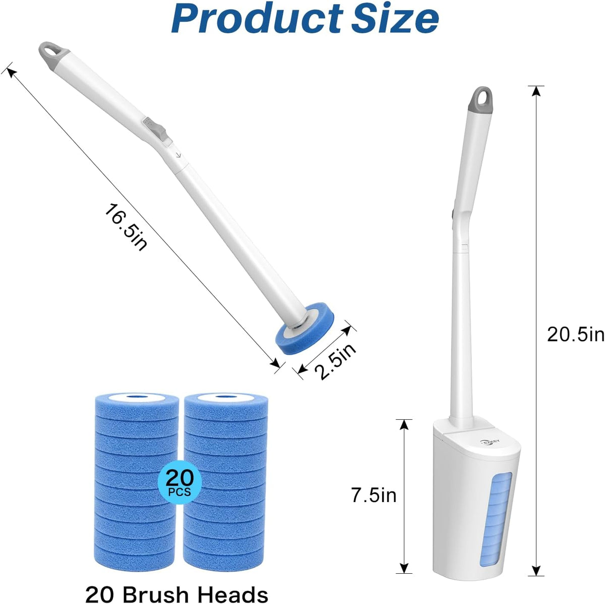 Disposable Toilet Brush Set with Automatic Lid 20 Replacement Heads, White