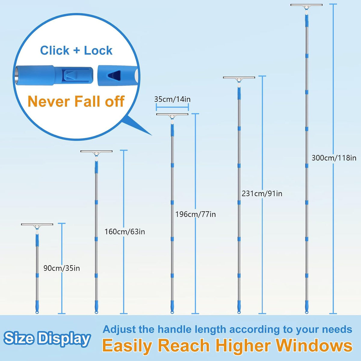 Mitclear 10 Feet Long Squeegee Window Cleaner Tool for Outdoor High Windows