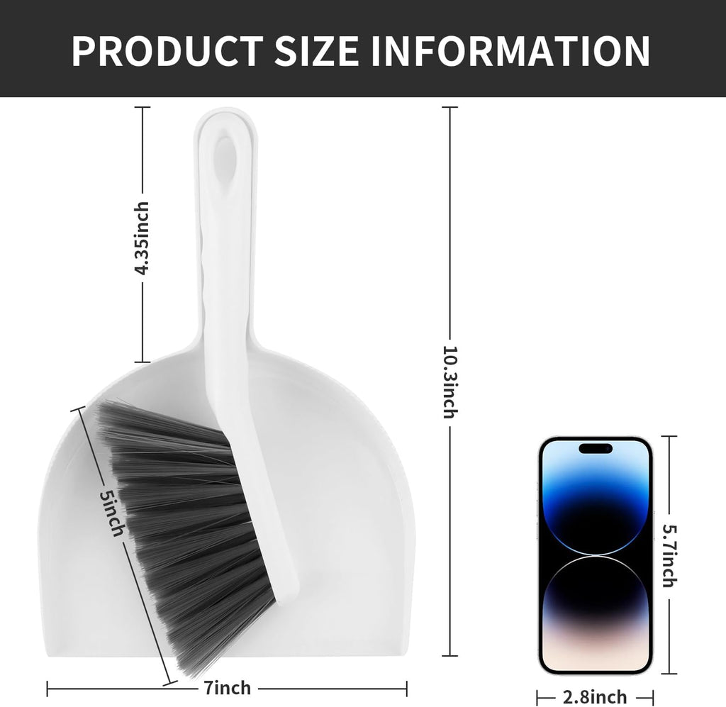 Mini Broom and Dustpan Set, Small Dust Pan and Brush Set, White