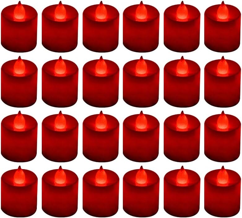 LANKER 24 Pack Flameless Led Tea Lights Candles, Flickering Red Candles (Red)