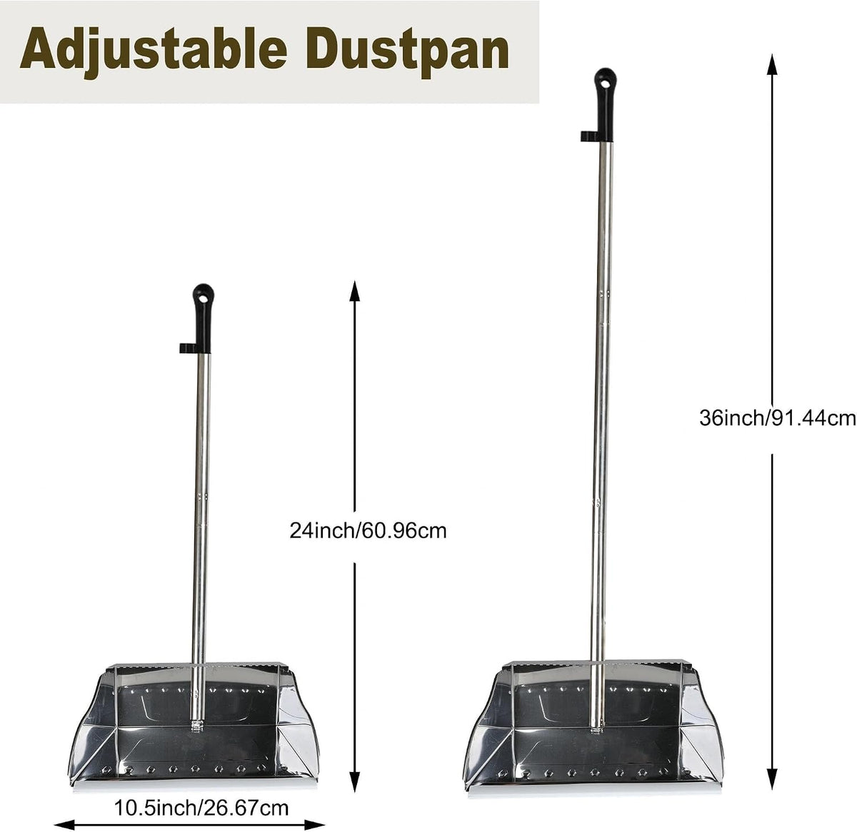 Metal Dust Pan with Long Handle, Stainless Steel Standing Dustpan