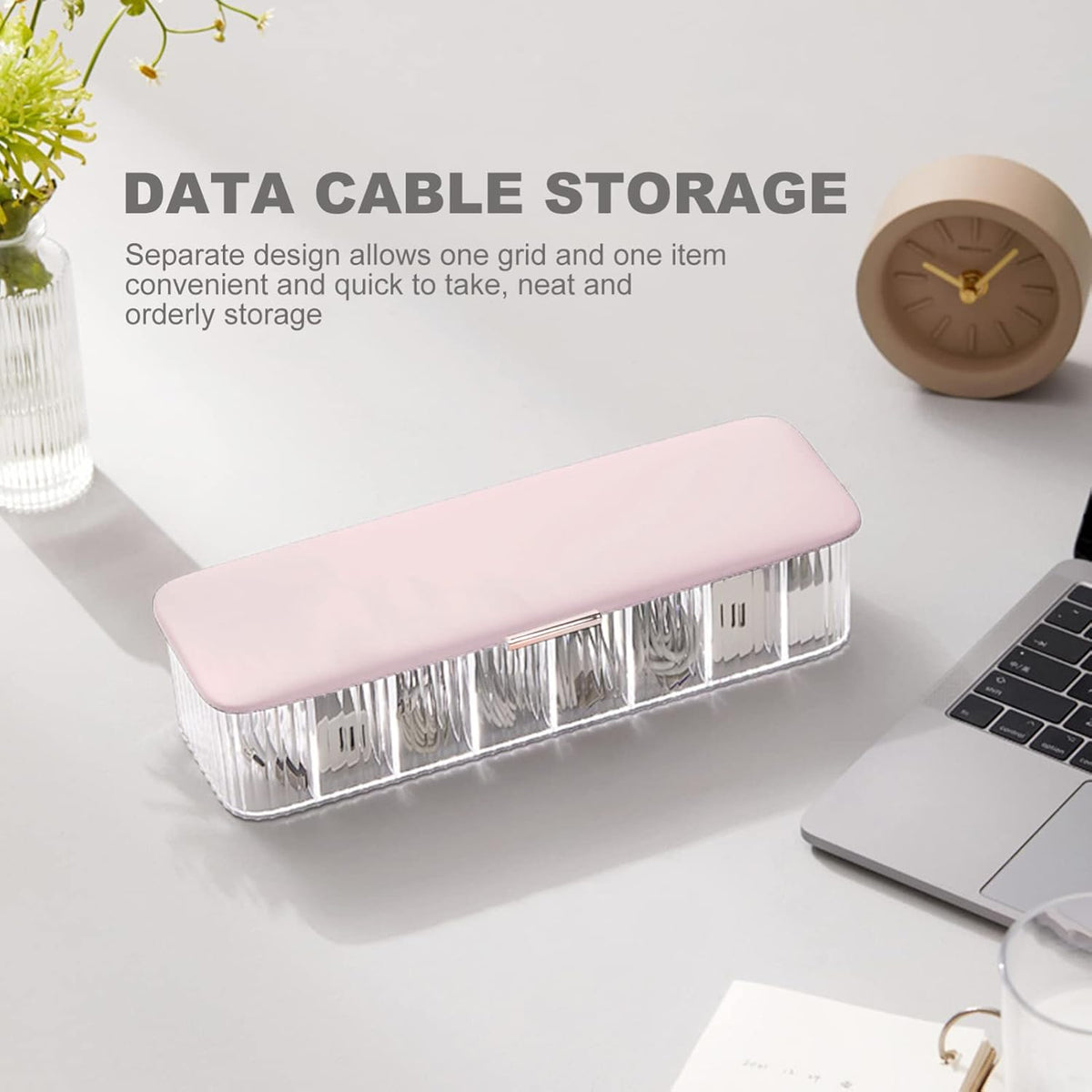 Cabilock Cable Management Box for Charging Cable Organizer Cord Storage Box with Multi-Grid Design Waterproof Easy-Clean 11.22 X 3.93 X 2.55 in for Home Storage