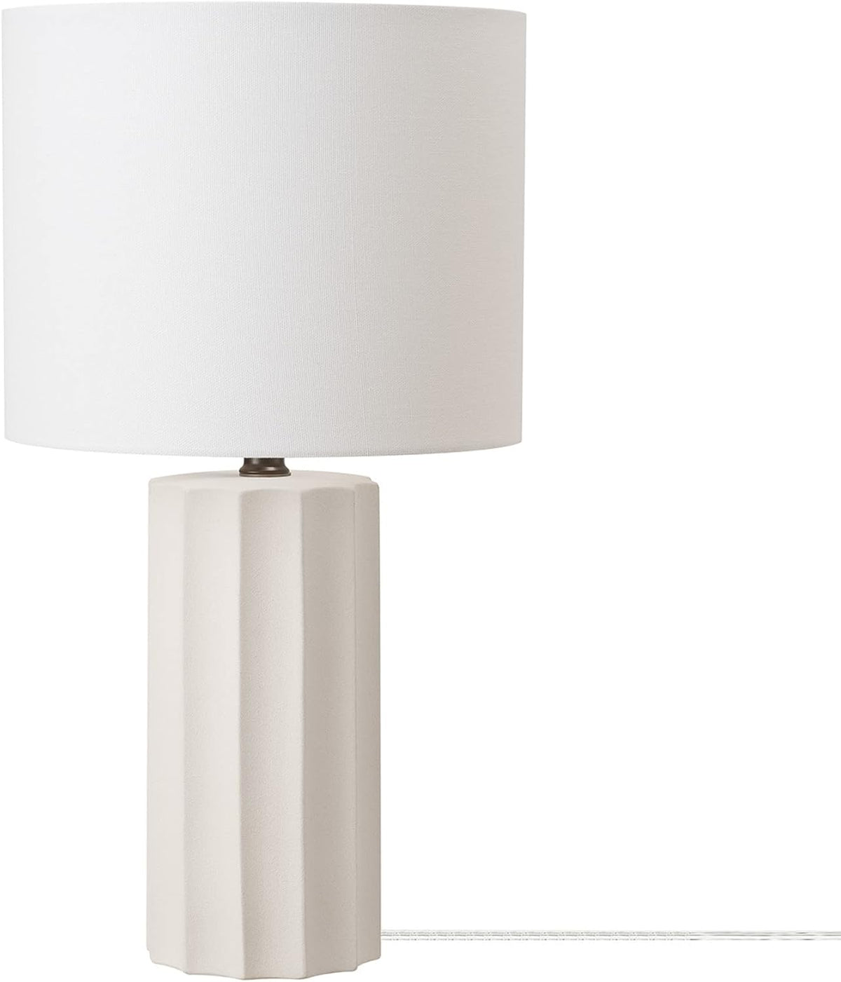 Globe Electric 20" Ribbed Concrete Finish Table Lamp with White Linen Shade