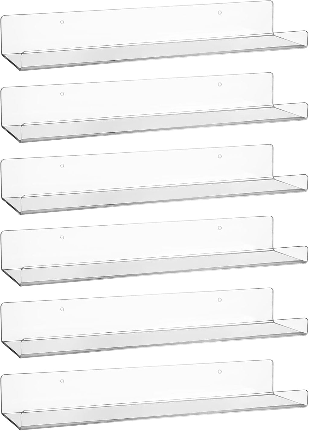 AMEITECH Acrylic Floating Shelves for Wall 6 Pack, 15" Acrylic Shelves for Room Decor, Book Shelf for Kids, Clear Hanging Display Shelf Organizer for Kitchen, Bedroom, Bathroon Organizers and Storage