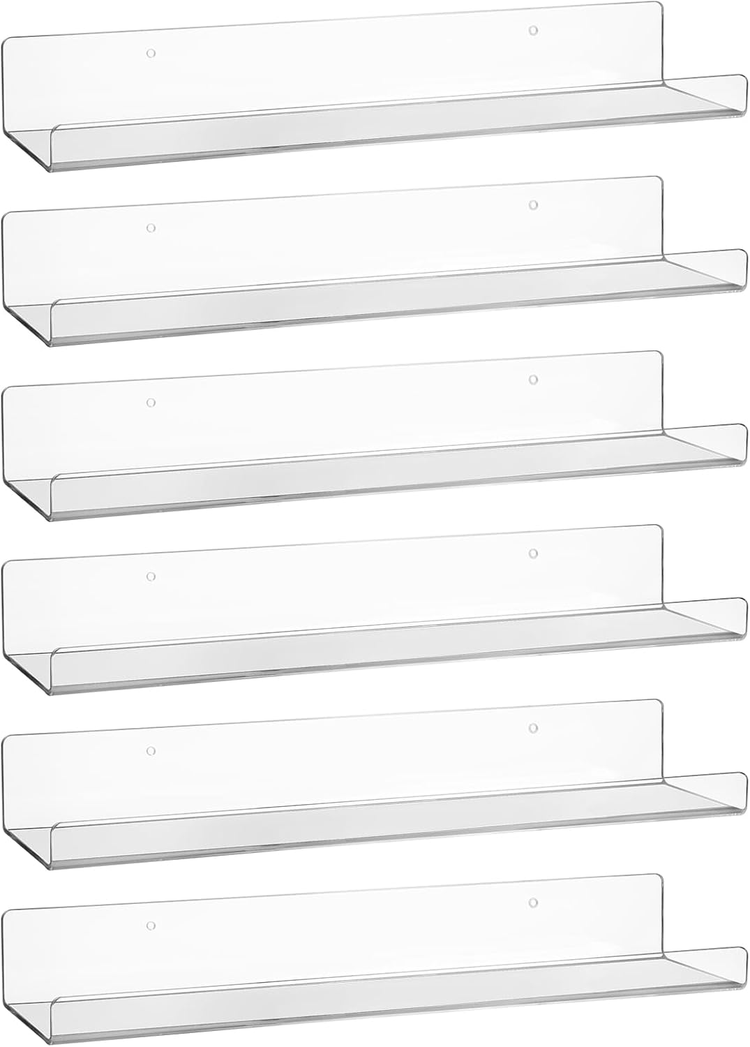 AMEITECH Acrylic Floating Shelves for Wall 6 Pack, 15" Acrylic Shelves for Room Decor, Book Shelf for Kids, Clear Hanging Display Shelf Organizer for Kitchen, Bedroom, Bathroon Organizers and Storage