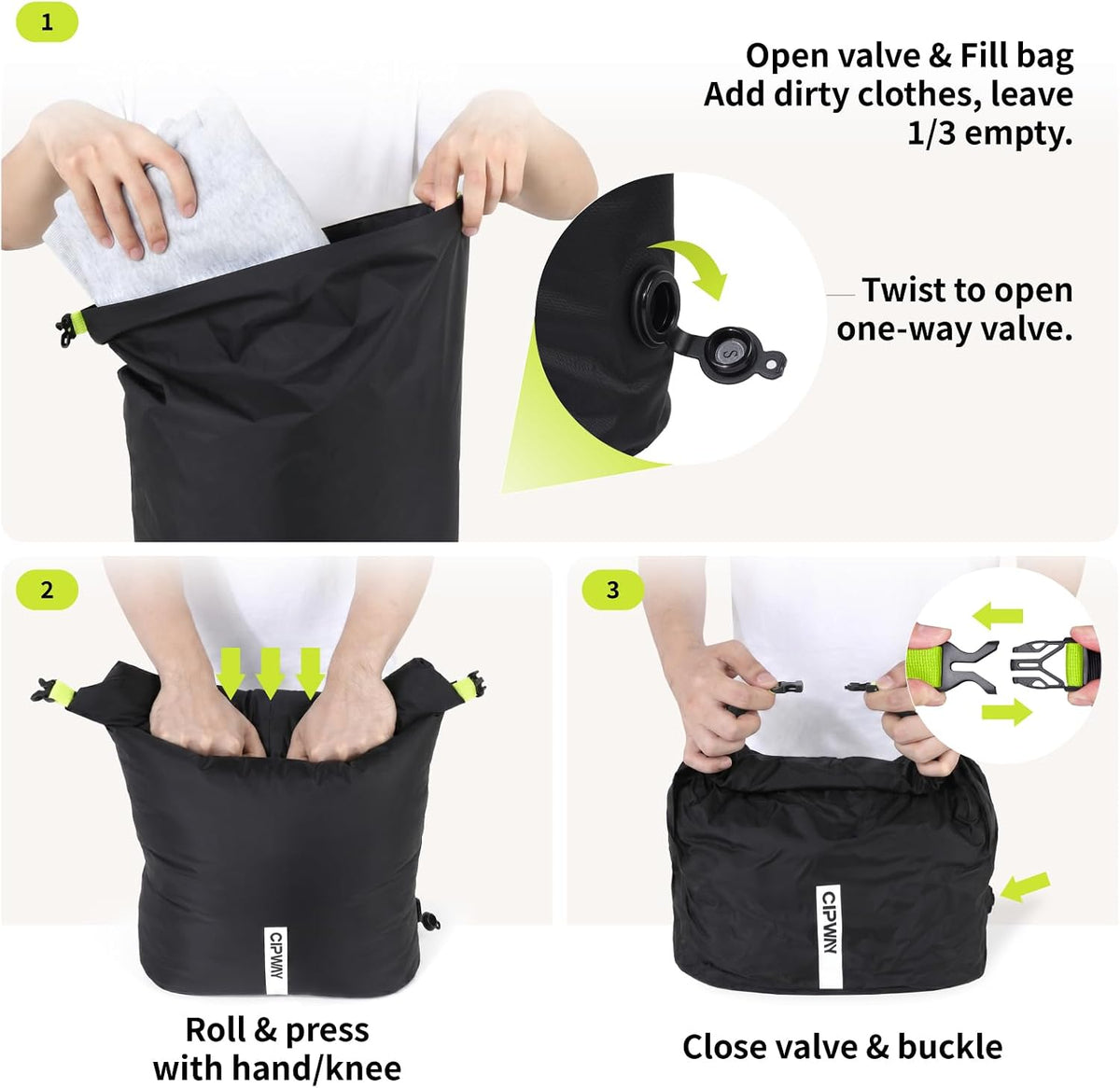 Travel Compression Laundry Bag for Dirty Clothes, 24L 2Pack