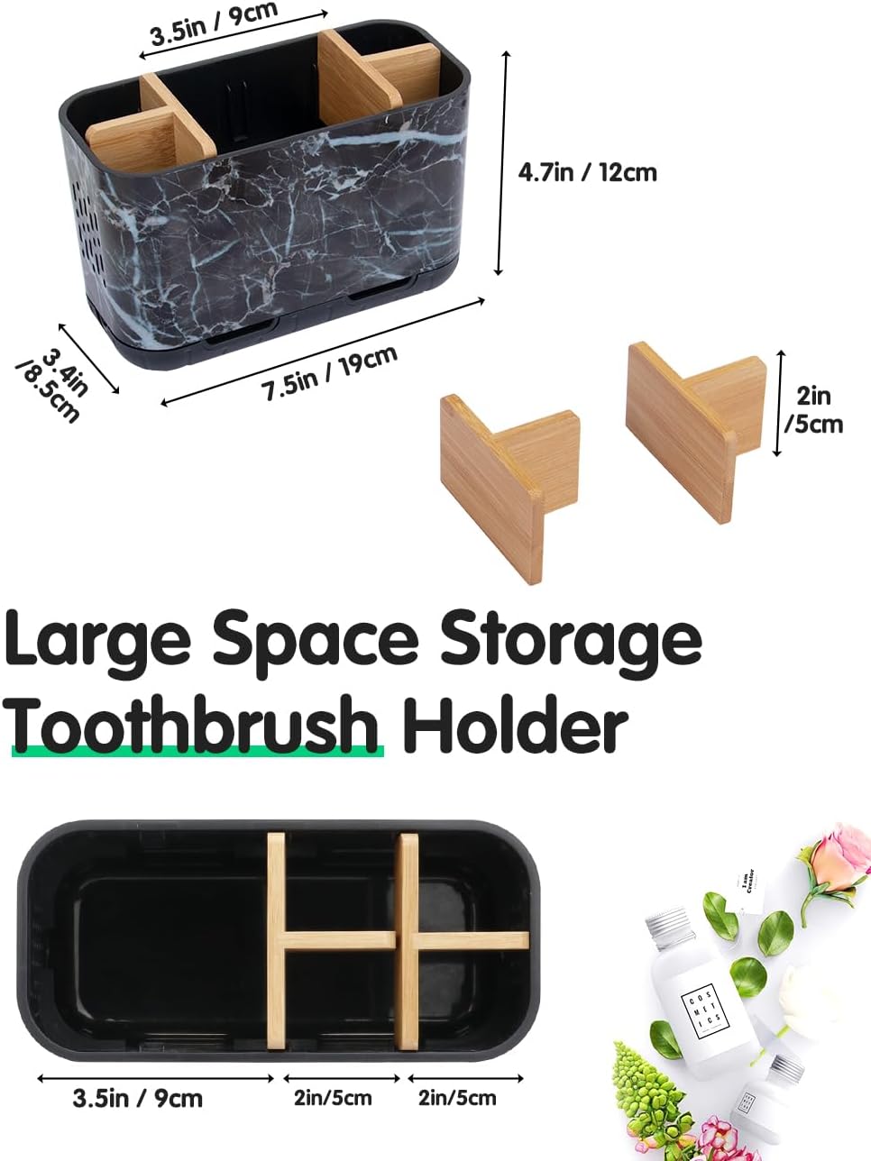 GFWARE Marble Toothbrush Holders with Drainage, Bathroom Organizer, Large