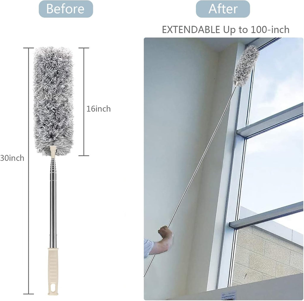 Duster with Extension Pole, 30-100 Inch & Bendable Microfiber Duster Head
