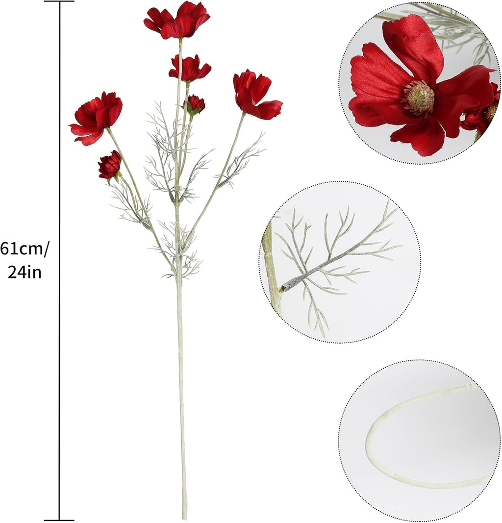 6PCS Cosmos Silk Flowers 24'' Red Daisy Flowers Artificial Fake Wild Flowers for Wedding Party Kitchens Home Decorations(Red)