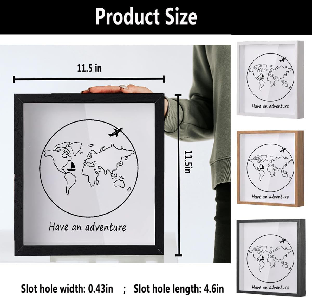 Adventure Archive Shadow Box with Slot, 12In Black Travel Memory Box