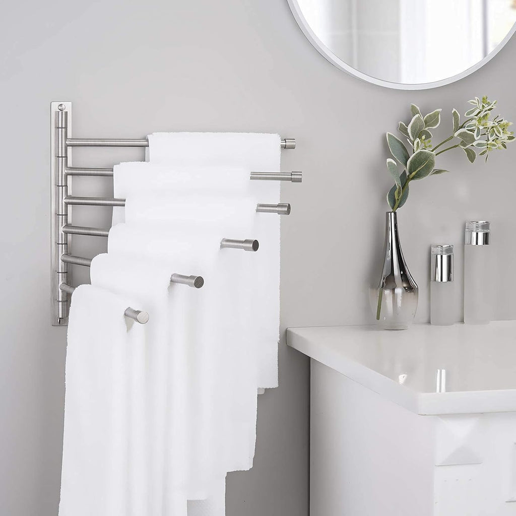 KES Swing Out Towel Bar, 6-Bar Folding Arm Swivel Hanger, 13 Inch