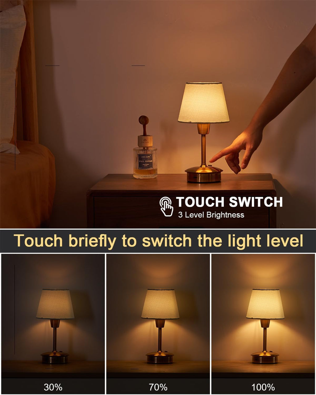 UMEXUS 2 Pack 9.8'' Small Cordless Table Lamp, Battery Operated Touch Lamps