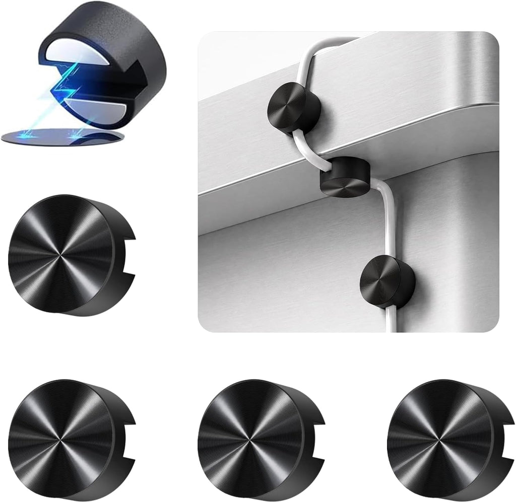 Maveek Magnetic Cable Holder, Metal Finish Cord Clips for Desk Setup, Black