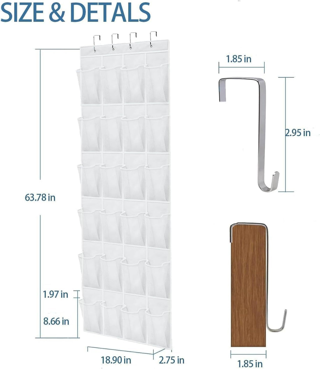 Over the Door Shoe Organizer Shoe Rack for Door Hanging Shoe Organizer (White, 24 pockets)