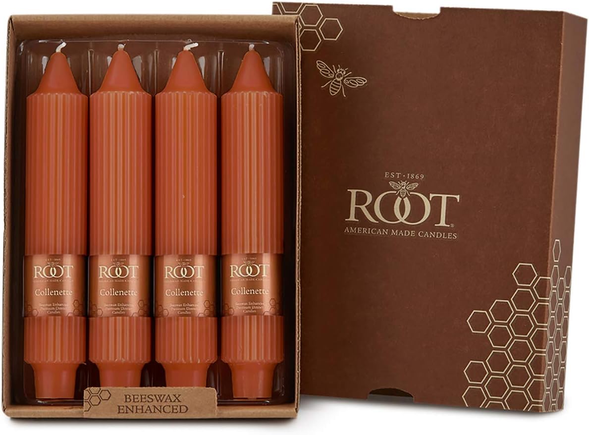 Root 4-Count Unscented Grecian Collenette Candles, 7-Inch, Rust